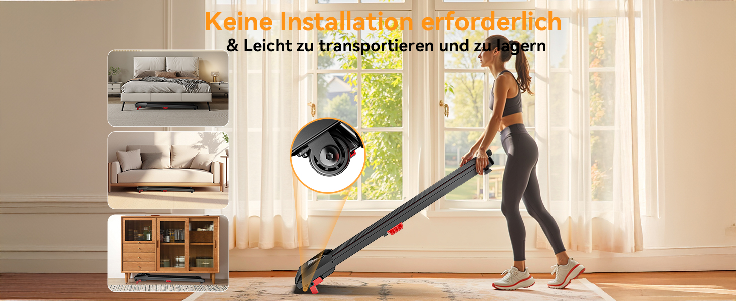 Біговий доріжка з нахилом 5%, компактна під стіл для дому та офісу, портативна бігове обладнання з LED дисплеєм, пульт дистанційного керування, вантажопідйомність 150 кг, 2.5HP, тихий двигун, чорний