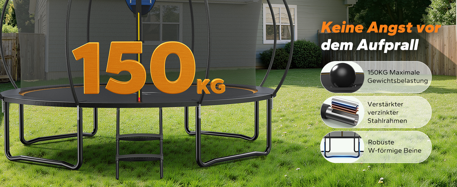 Батут MERACH Outdoor з сіткою безпеки та баскетбольним кільцем, діаметр 305/366/427/488 см, Макс. навантаження 150 кг, для саду та вулиці
