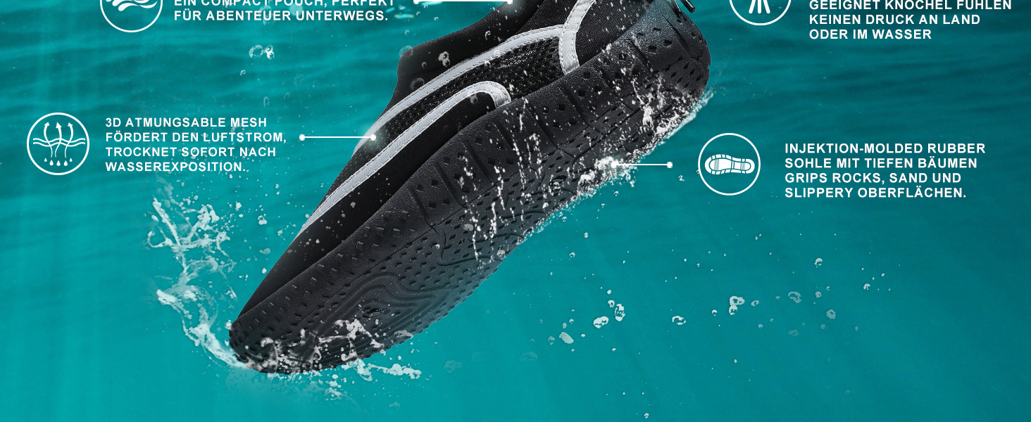 Водні черевики WateLves: дихаючі, швидковисихаючі, унісекс, для плавання, пляжу, басейну, розмір 39 EU, блакитний