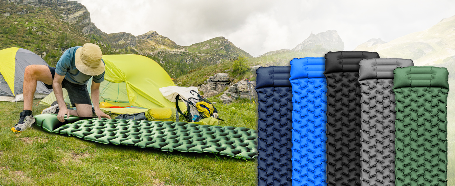 Килимок для кемпінгу Isomatte Camping Ultraleicht: надувний, легкий, водонепроникний, компактний, з подушкою, для туризму, відпочинку, спорту, подорожей, хакінгу. Зелений.