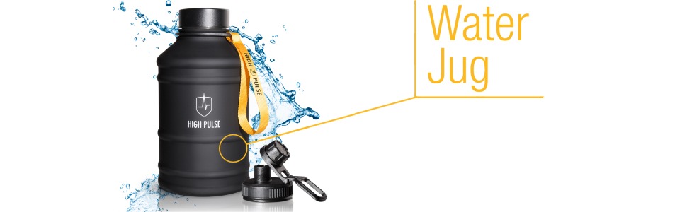 Водяний глечик High Pulse® з насадкою для пиття + кришка (2,2 л) – витокозахисна пляшка для фітнесу та силових тренувань – 100% BPA-free, підходить для газованої води, чорний