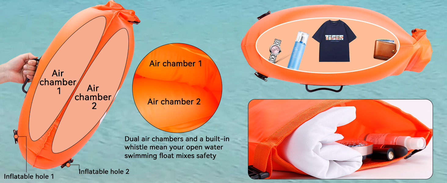 Буя для плавання 28L Schwimmen Boje Schleppschwimmer: Яскрава буя для відкритої води, Dry Bag, водонепроникна, надувна, з ПВХ, для триатлонів, помаранчевого кольору