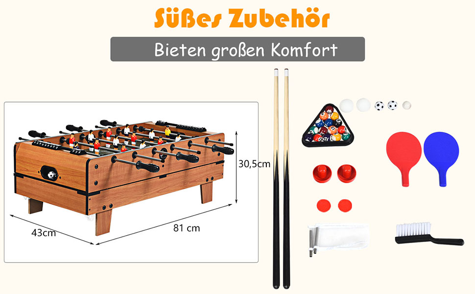COSTWAY 4-в-1 ігровий стіл: пінг-понг, хокей, футбол, більярд, дерев'яний, для дітей та дорослих
