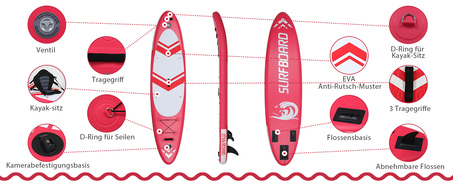 Надувна SUP-дошка ZealWe 320/335 см з аксесуарами, серфборд до 150 кг, комплект: алюмінієве весло, сидіння, рюкзак, насос