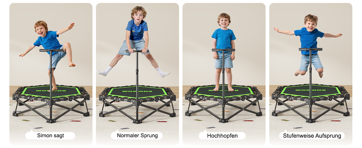 Трамплін для фітнесу MOMODA складаний, з ручкою, діаметр 106 см, зелений. Підходить для дітей та дорослих.