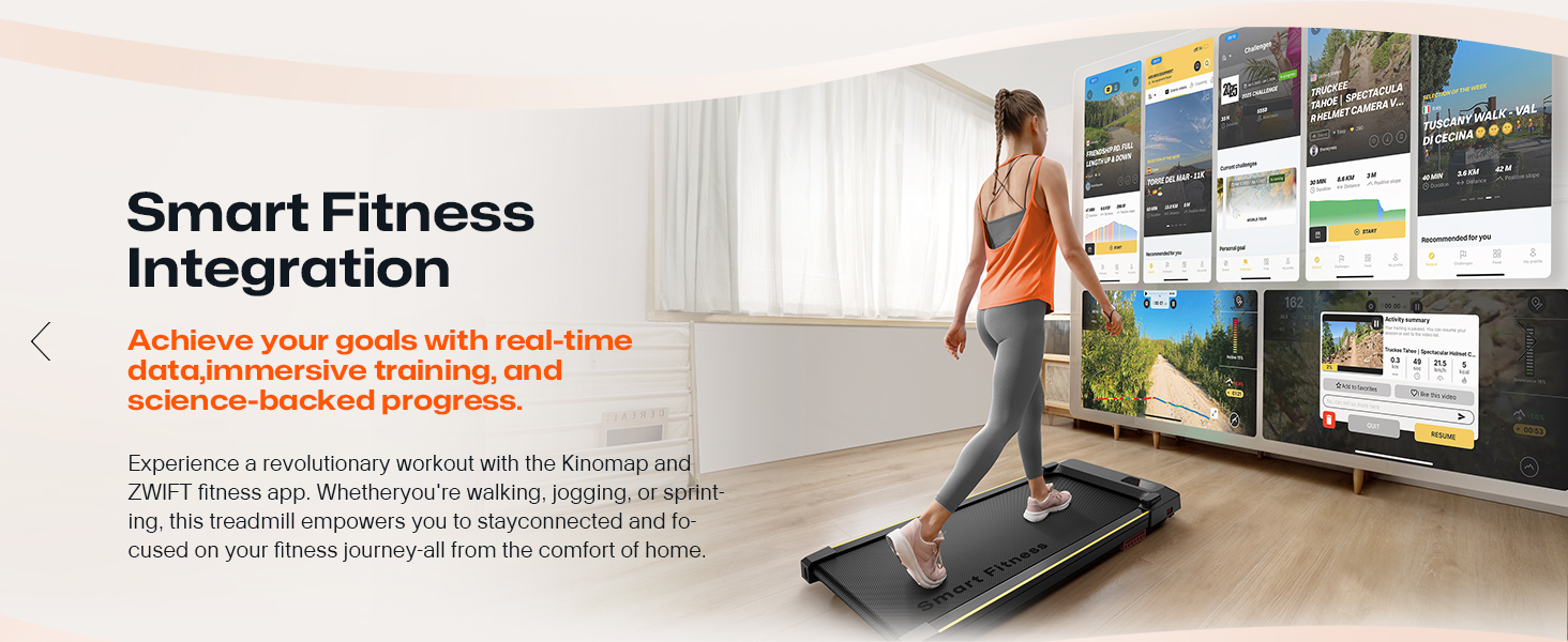 UREVO Smart Walking Pad - компактний тихий біговий столик з амортизацією, додаток для фітнесу, до 136 кг, для дому/офісу, чорний