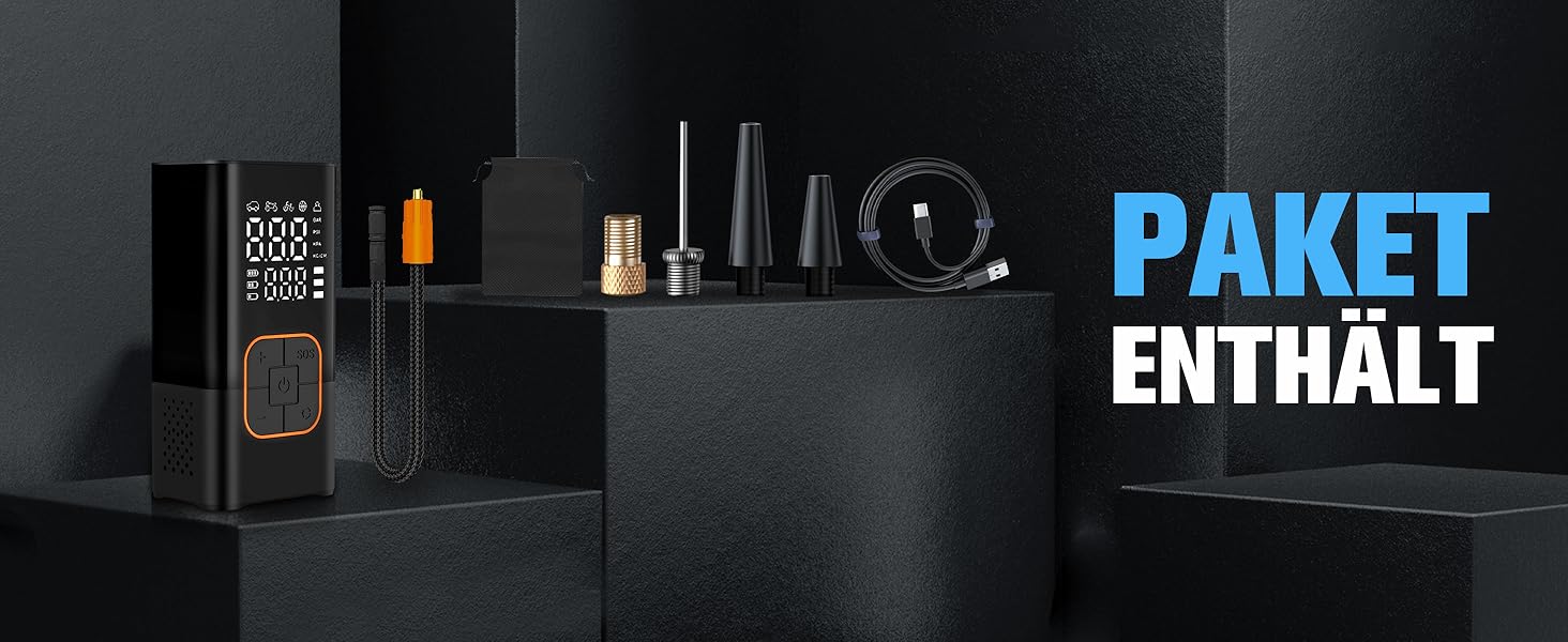 Електрична повітряна помпа, бездротова помпа для шин велосипеда з цифровим манометром (150 PSI), LED-ліхтар, для авто/велосипеда/мотоцикла/м'яча