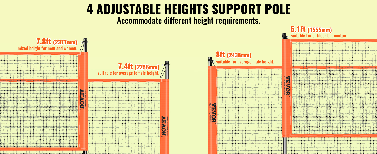 Мережа для волейболу та бадмінтону VEVOR, регульована по висоті, 91,44 x 970 см, портативна, оранжева, складана, з сумкою та ракеткою для бадмінтону