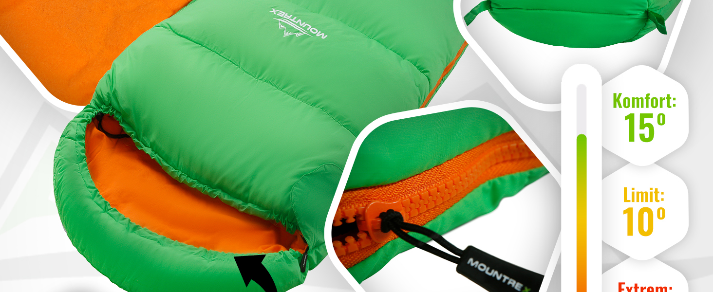 Дитячий спальний мішок MOUNTREX® - 175x70x45 см, бавовна. Підходить для подорожей, кемпінгу та відпочинку на природі. Легкий та компактний, зручний як рюкзак.