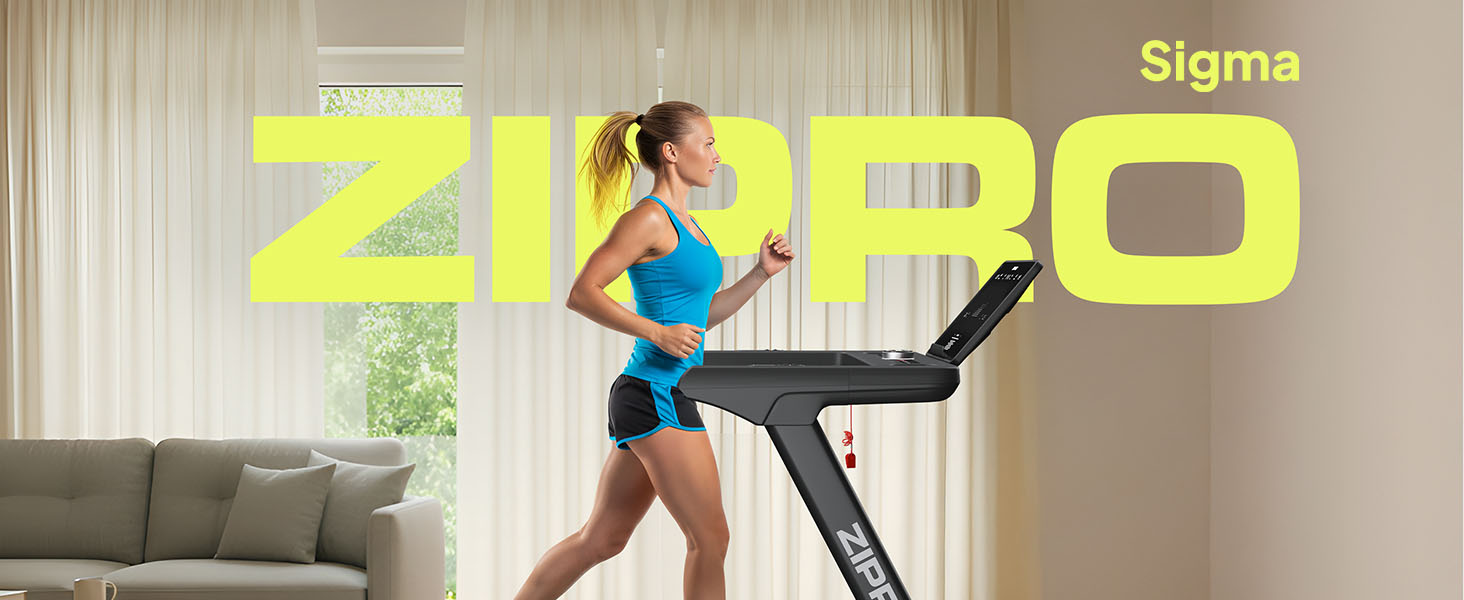Біговий тренажер ZIPRO Sigma для дому з потужним мотором 3.5 HP, швидкість до 20 км/год, 20 рівнів нахилу, система амортизації VibGuard Pro, максимальне навантаження 140 кг, складаний