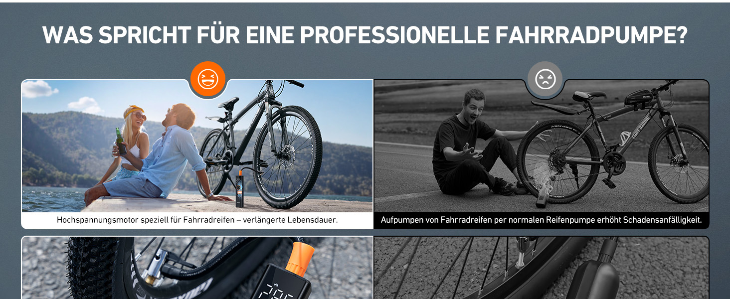 AstroAI Електрична велосипедна помпа, 150 PSI, портативна, акумуляторна, універсальна, для всіх типів велосипедів, з високопродукним мотором, перезаряджається, для міських, шосейних та гірських велосипедів, помаранчевого кольору