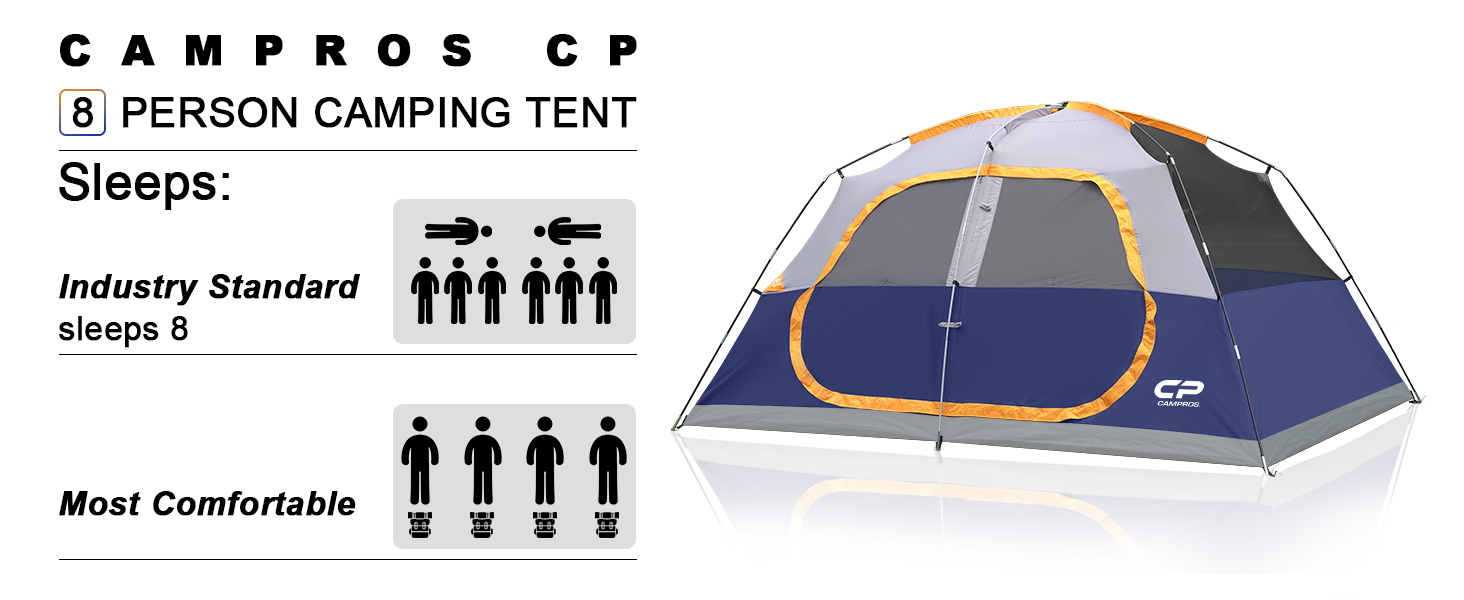Намет сімейний CAMPROS Campingzelt 6 для 8 осіб, водонепроникний, 366x274x193 см, швидкий монтаж, 4 сезони, блакитний