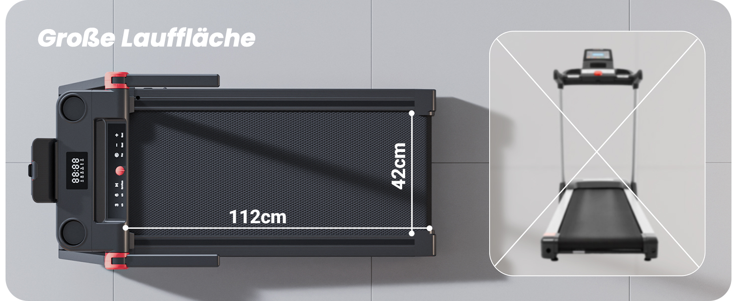 Бігова доріжка для дому 16 км/год, Walking Pad з нахилом 6%, бігове полотно 158 кг, велика площа бігу 112 * 42 см, тихе бігове полотно для дому та офісу, чорно-червоне