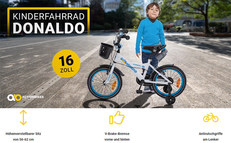 Дитяче велосипед Donaldo 16 дюймів | 12, 16, 20 дюймів | V-Brake гальма | для дітей 2-9 років | з брудозахистом