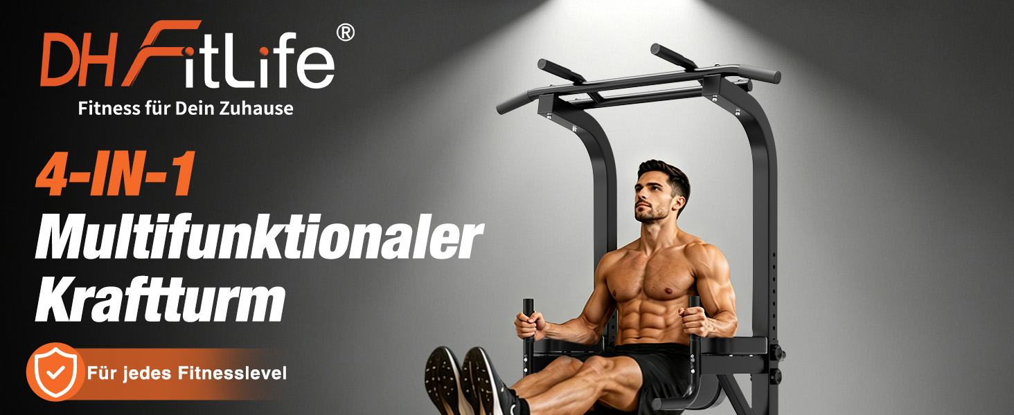 Силовий комплекс DH FitLife Power Tower: турнік, бруси та стійка для віджимань, регульована висота до 222 см, сталевий профіль 50х50 мм, навантаження до 300 кг, тренажер для дому 2026 Pro