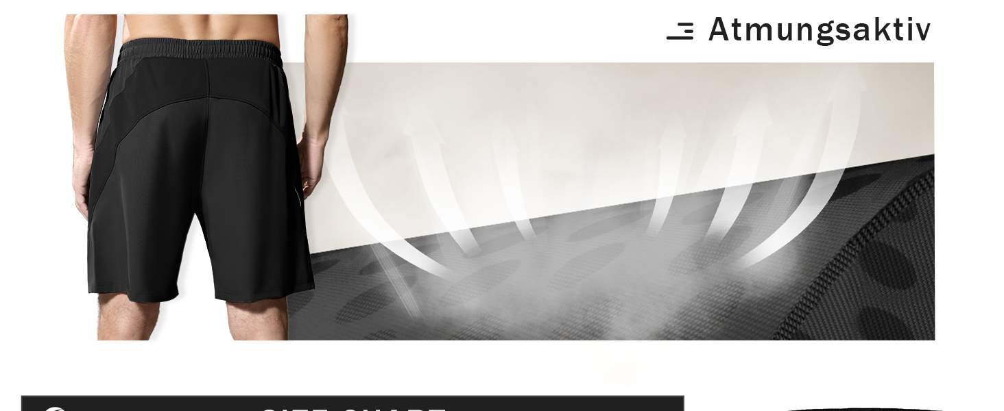 Шорти спортивні чоловічі HMIYA, чорні, швидковисихаючі, легкі з кишенею на блискавці