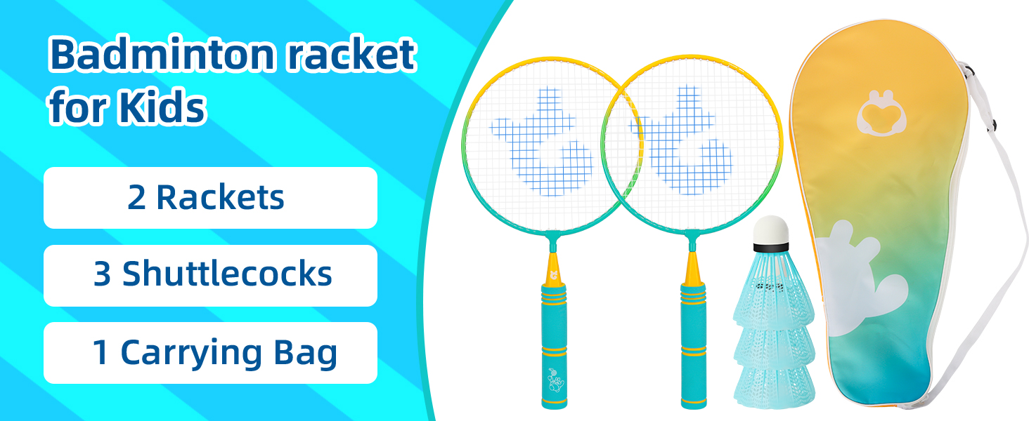 Набір для бадмінтона QKTYB для дітей від 4 до 8 років, легкий алюмінієвий, для початківців, з сумкою, зелений (кольоровий)