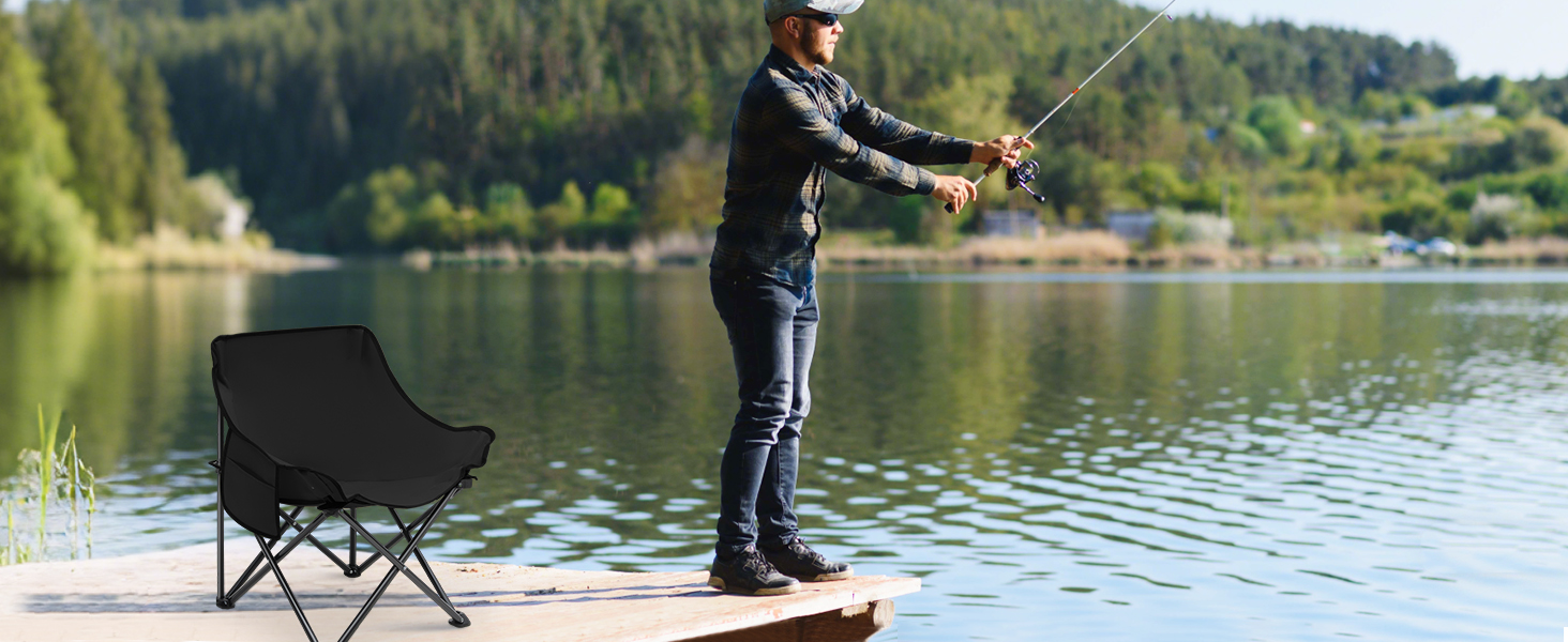 Зручний складаний стілець для кемпінгу з сумкою та нековзними ніжками. Ідеально підходить для риболовлі, відпочинку на пляжі, пікніків, саду та балкону. Колір: темно-зелений