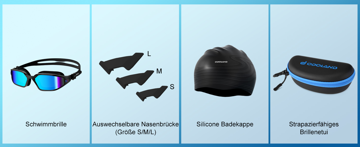 Окуляри для плавання Odoland з шапочкою для плавання, окуляри для плавання унісекс з м'якими переніссям для чоловіків Жінки без протікання Окуляри для плавання проти запотівання UV-400 Protection Blue
