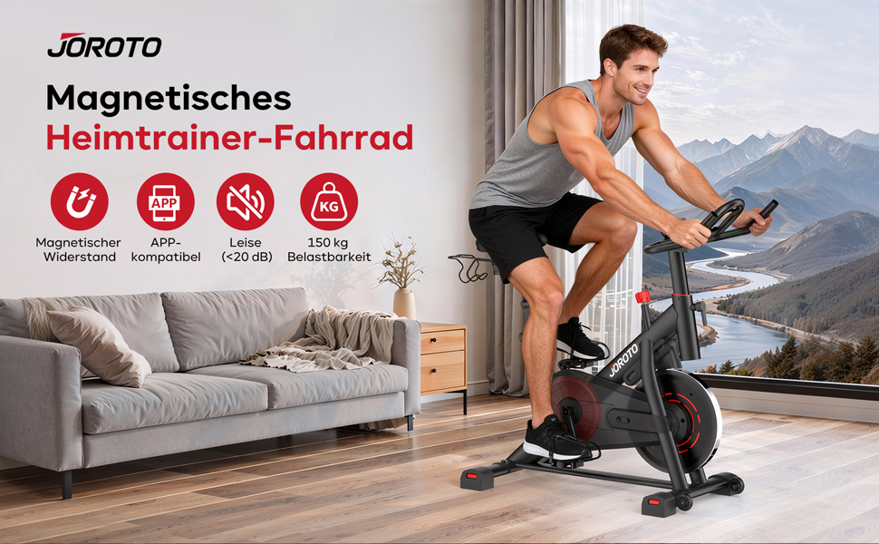 Велотренажер JOROTO з додатком, тихий велоергометр, фітнес-велосипед для дому з LCD-дисплеєм, стійка для гантелей, тримач для пляшки, до 150 кг