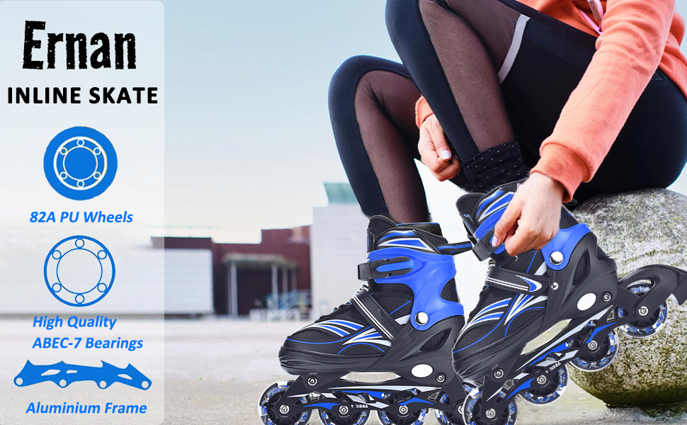 Дитячі ролики ERAN з регулюванням розміру. Роликові ковзани, регульовані на 4 розміри для дівчаток/хлопчиків/дітей, для використання в приміщенні та на вулиці, фіолетовий колір