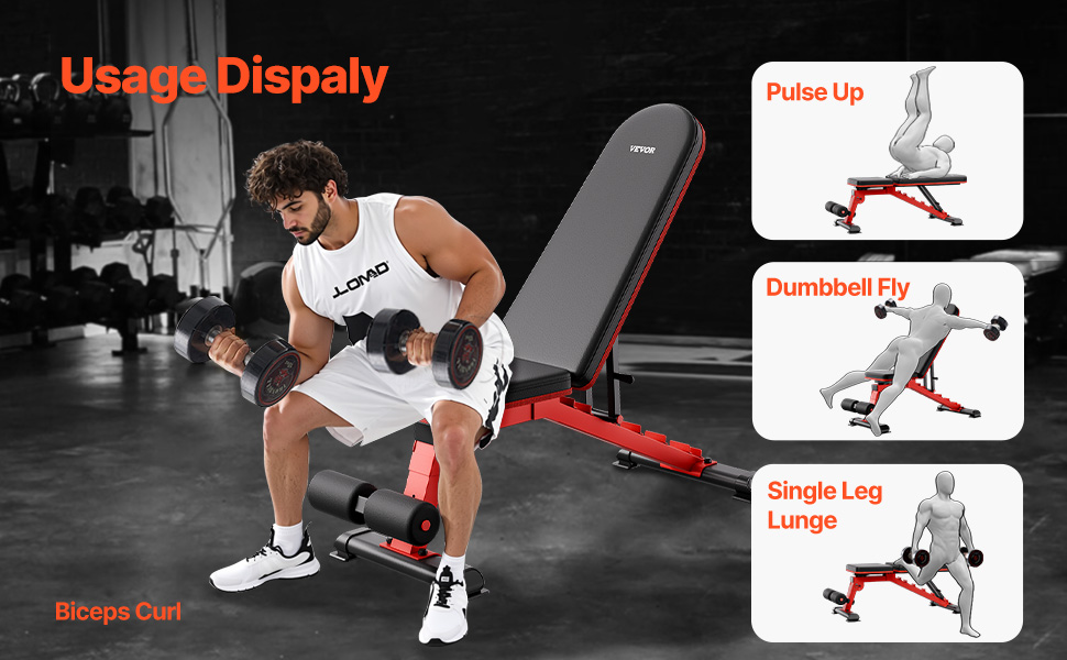 Лавка для жиму VEVOR (544 кг) для тренувань всього тіла, регульована лавка для пресу, силові тренування вдома, складана