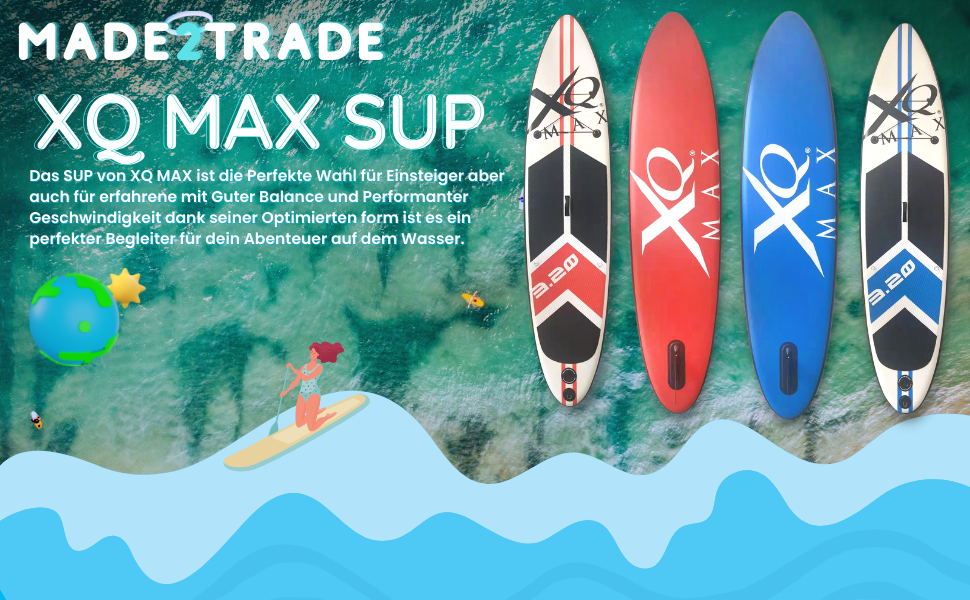 Професійна SUP-дошка XQ Max 320 см, комплект: насос, весло, ремінець, набір для ремонту, макс. вага 150 кг
