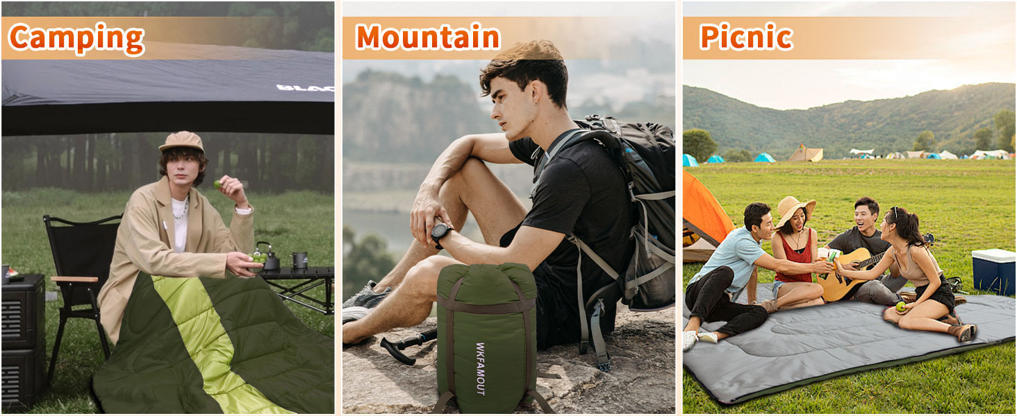 Спальний мішок Outdoor для дорослих, машинного прання, зимовий, водонепроникний, 3-4 сезони, з компресійним мішком, для кемпінгу, походів, подорожей, 0°C-Комфорт, Чорний (Оливковий), 220x85CM-L