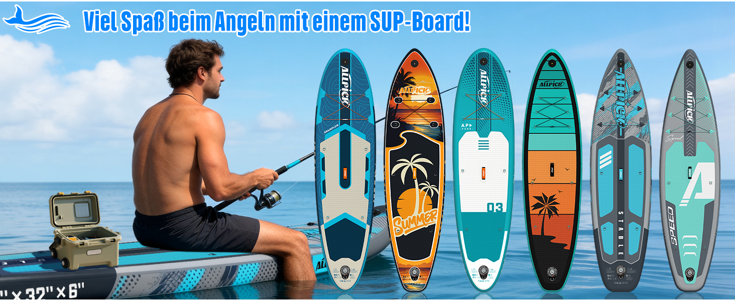 Надувний SUP Борд ALLPICK Premium Set: Комплектація для початківців та просунутих, з камерою, регульованим веслом, 200 кг, колір: ошм'ятково-блакитний