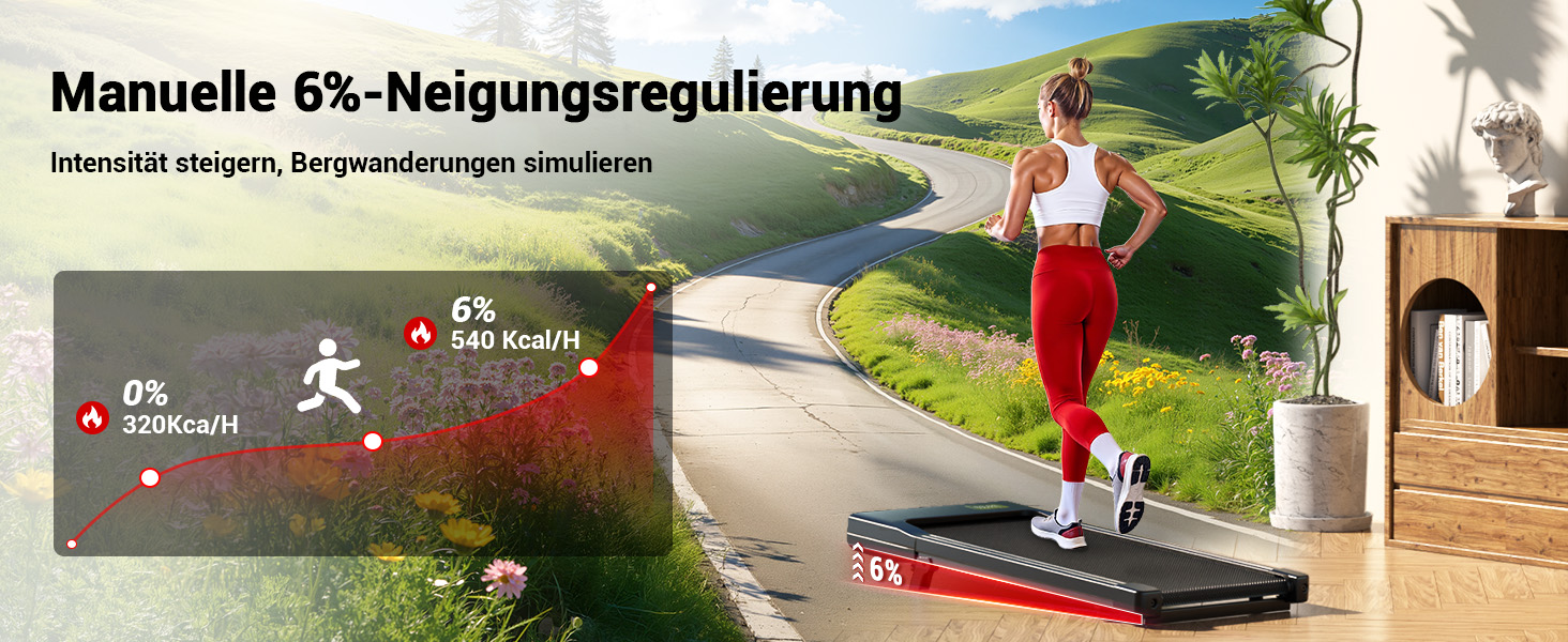 Walking Pad Superun з нахилом 6% – біговий доріжка для дому, максимальна швидкість 12 км/год, з додатком та пультом дистанційного керування. Робочий стіл, максимальне навантаження 136 кг, 90 см, колір Чорний.