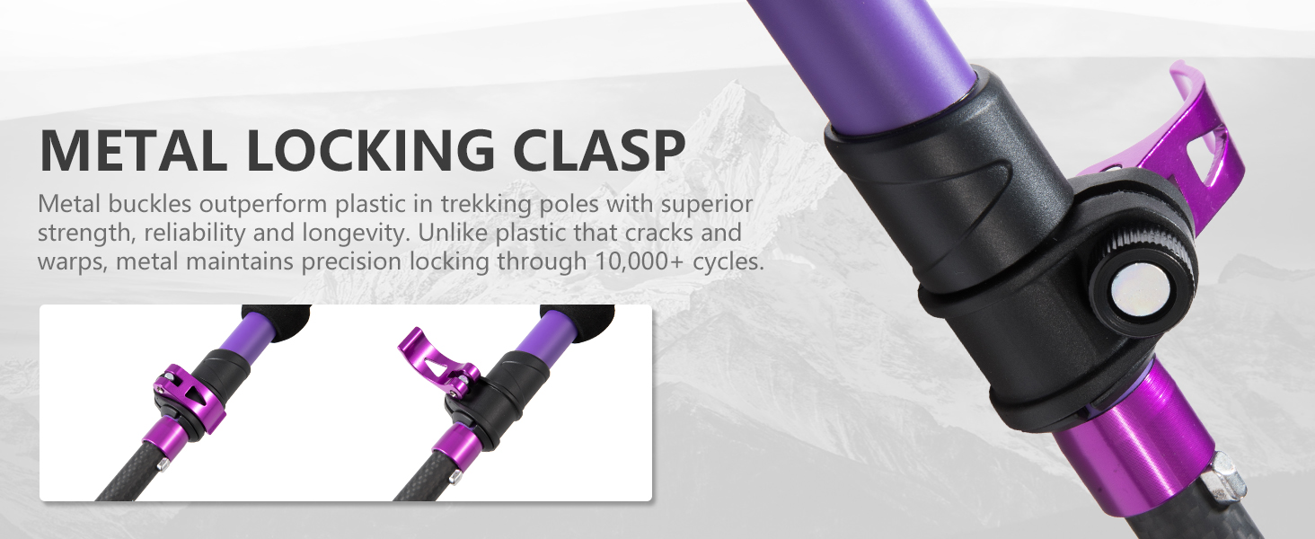 Телескопічні палиці для скандинавської ходьби та гірських походів BISINNA, карбонові, з корковими ручками, ультралегкі, фіолетові, 100-115 см