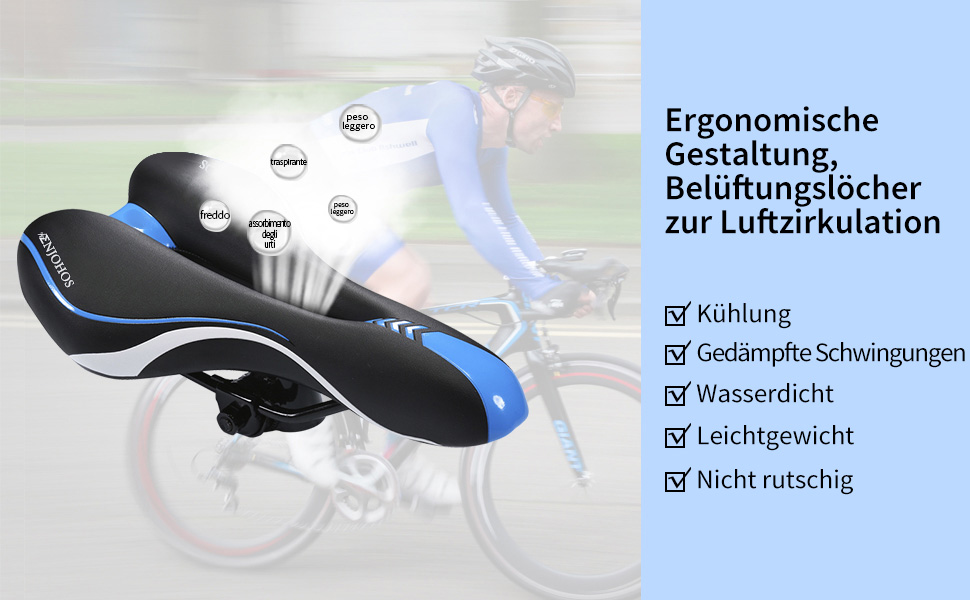 Велосипедний сідло ENJOHOS: водонепроникний, PU, для MTB, Trekking, Tour, шосе, чорний