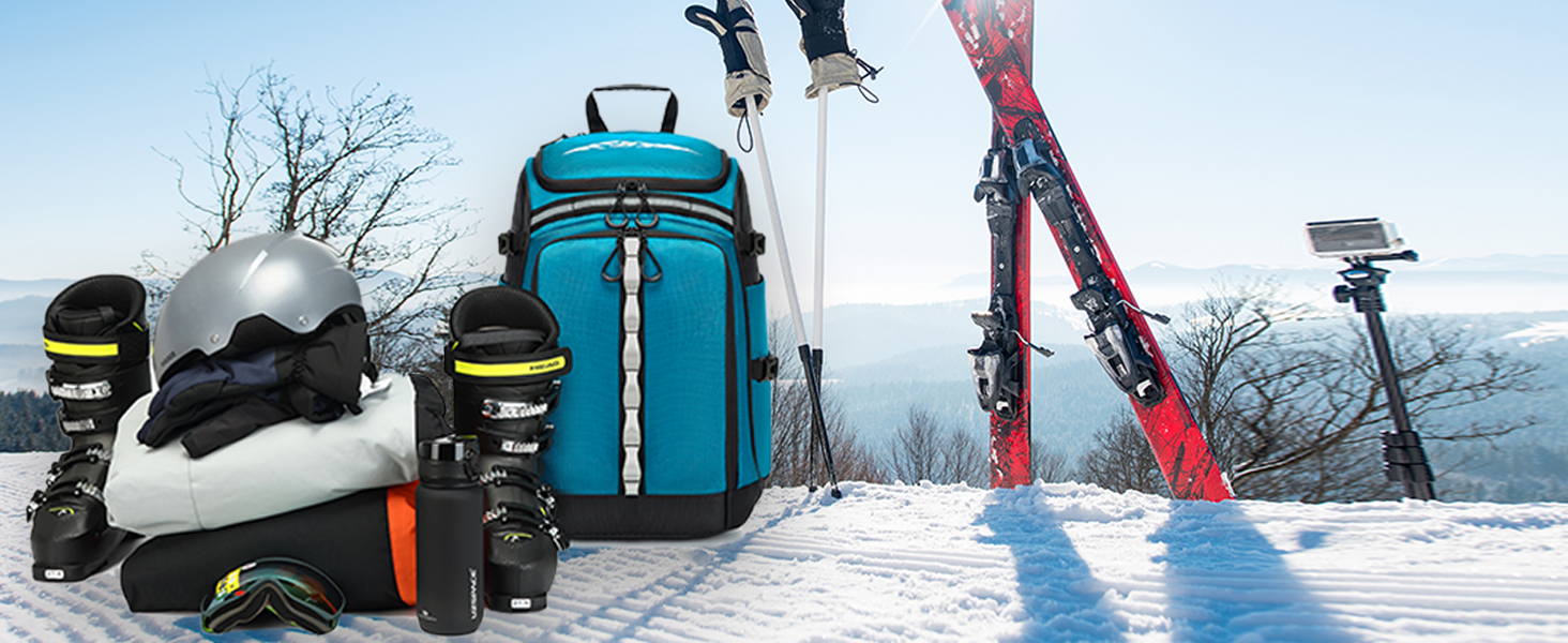 Чохол для лижних черевиків з відділенням для шолома, 65L, нейлон, рюкзак для лиж, роликів, ковзанів, чорний