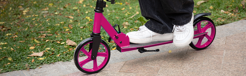 Складаний дитячий ролер з колесами 20 см – скутер для дітей від 8 років та дорослих, регульоване кермо, вантажопідйомність до 100 кг (Рожевий)