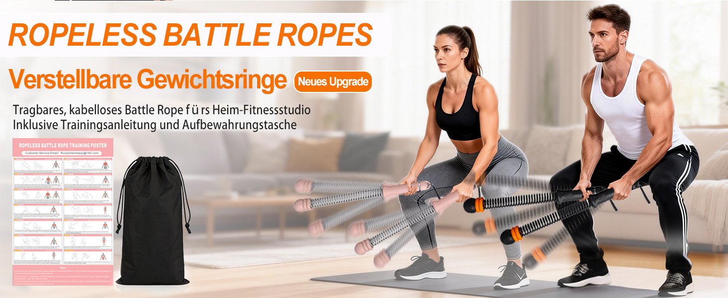 Регульований бездротовийバトル-трос (Battle Rope) для фітнесу та схуднення, тренажер для всього тіла з сумкою та інструкцією, чорний