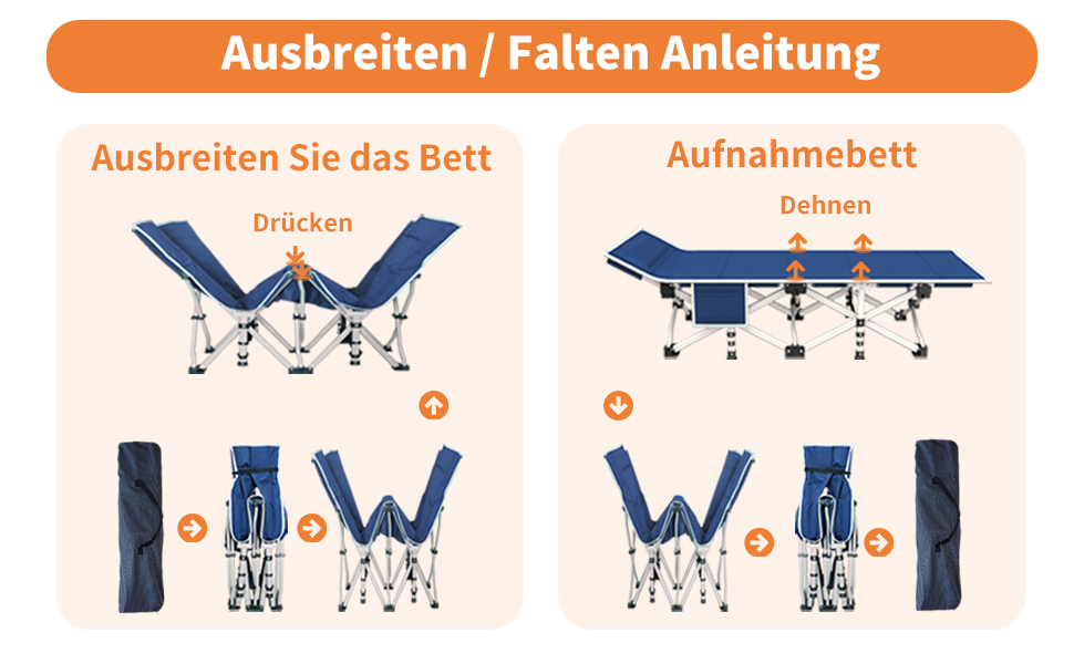 Кемпінгове ліжко з матрацом, розкладне, для відпочинку на природі та вдома, 200 кг, блакитне
