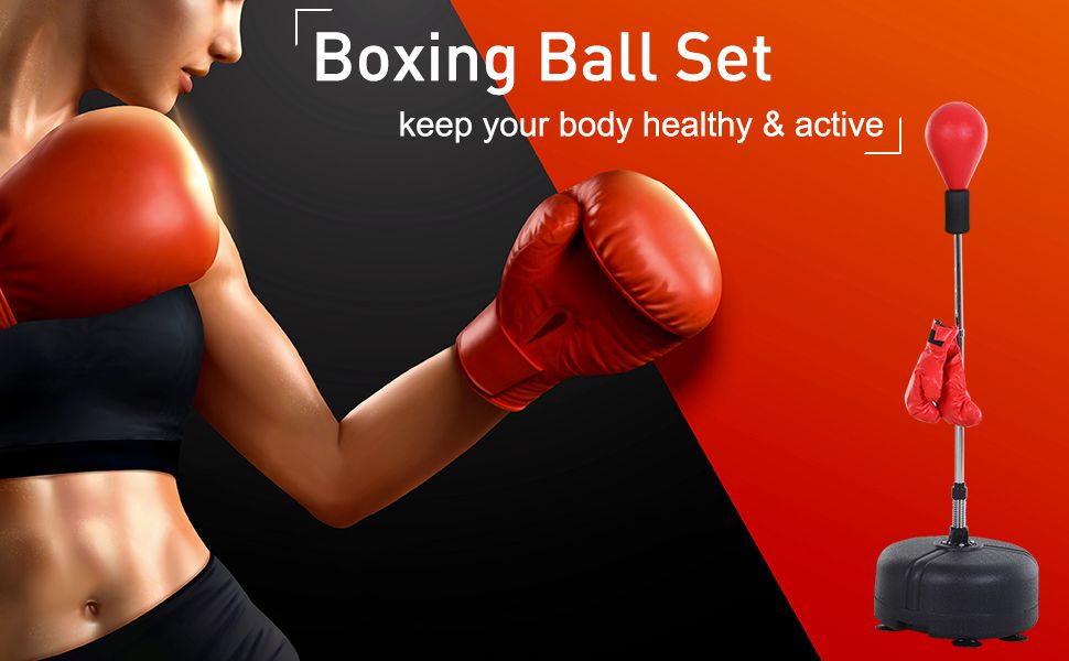 Боксерський мішок HOMCOM зі стійкою, регульована висота 136-154 см, з боксерськими рукавичками, для підлітків та дорослих, для фітнесу та зняття стресу (червоний)