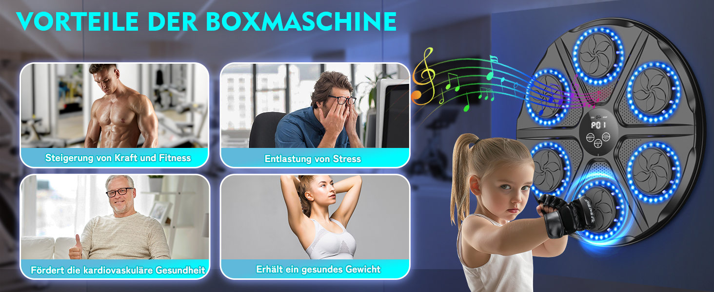 Музична бокс-машина для дорослих і дітей з Bluetooth, LED, 12 режимів та 12 швидкостей, бокс-рукавички в комплекті, електронний тренажер для боксу