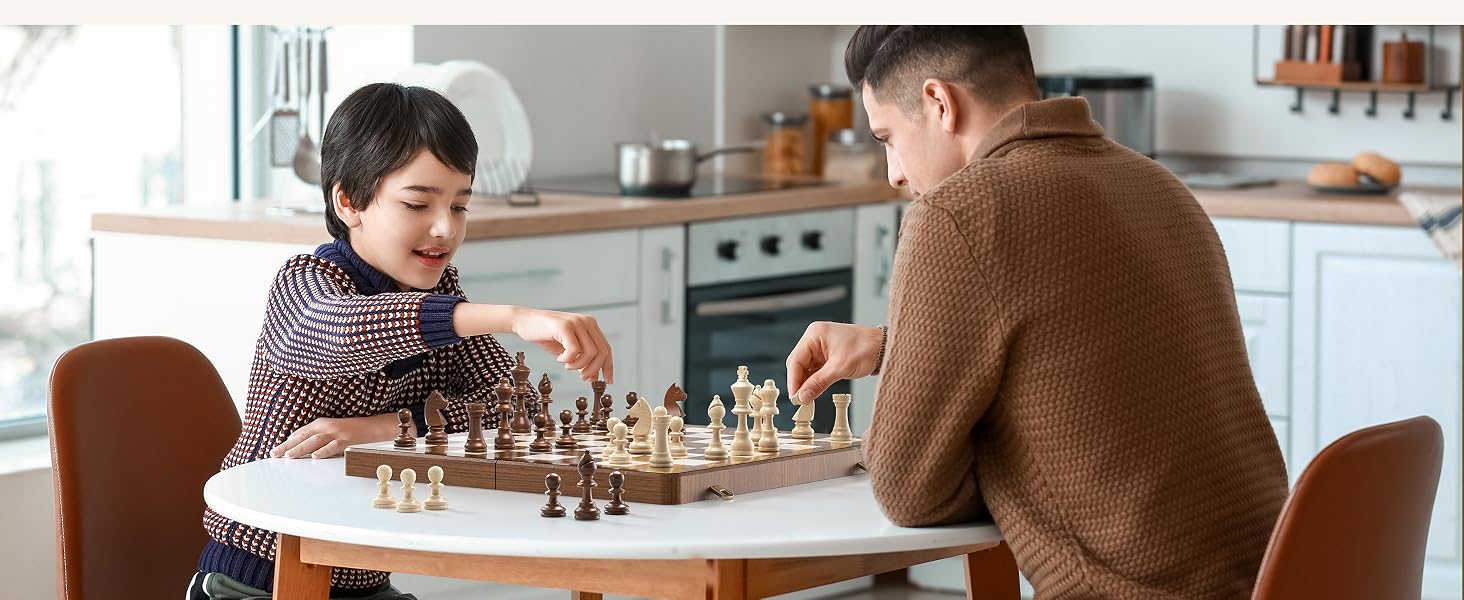 Магнітний набір для шахів 2в1, дерев'яна складана шахівниця 39x39 см, преміум-якість, 32 фігури та 2 додаткові ферзі, для дорослих і дітей