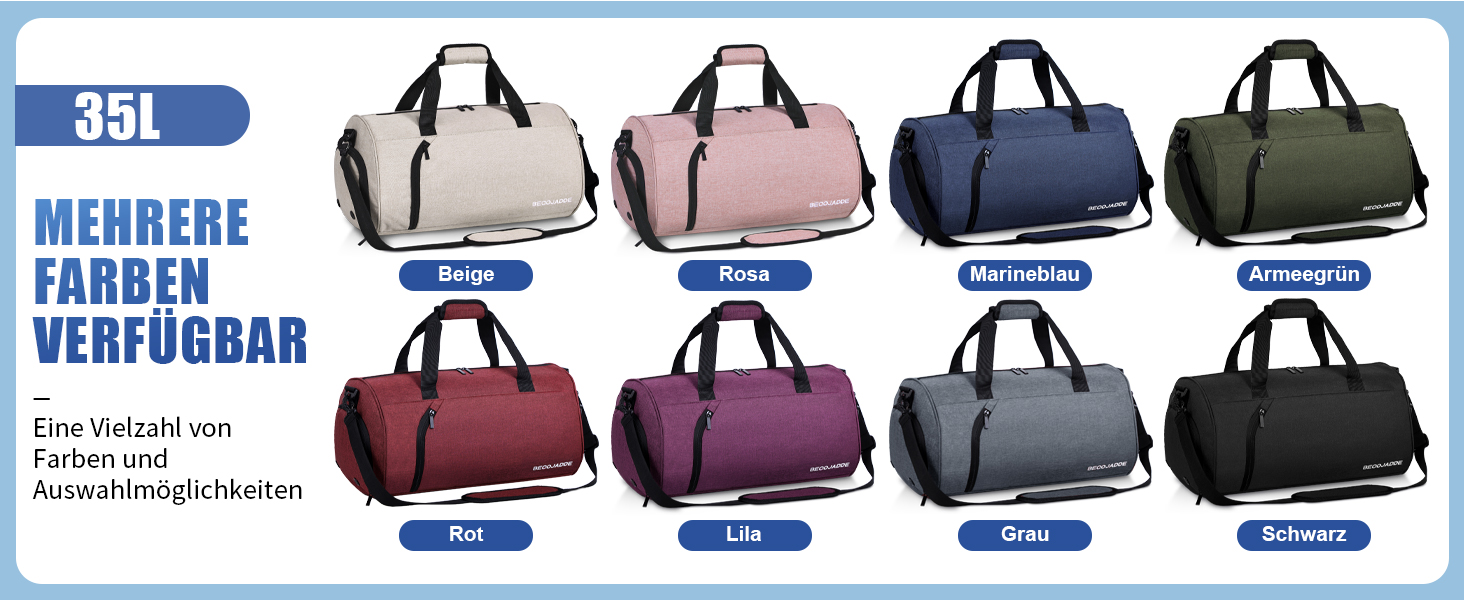 Спортивна сумка-дуфел для чоловіків та жінок з відділенням для взуття та мокрих речей, водонепроникна ручна поклажа (35L, сірий)