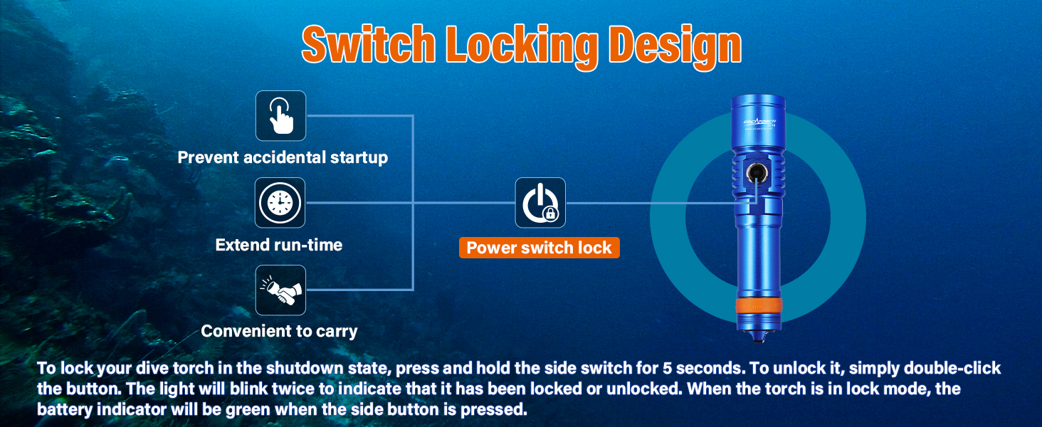 Ліхтар під водою ORCATORCH DC710 LED, 3000 люмен, USB-C, IP68, 150м, синій