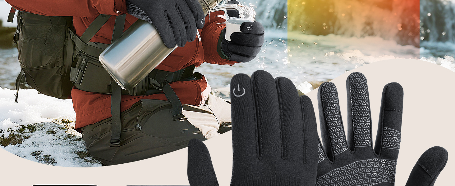 Рукавички PULIOU для чоловіків та жінок, зимові, теплі, для велосипеда, спорту, бігу, з сенсорним екраном, вітростійкі, антиковзні, чорні