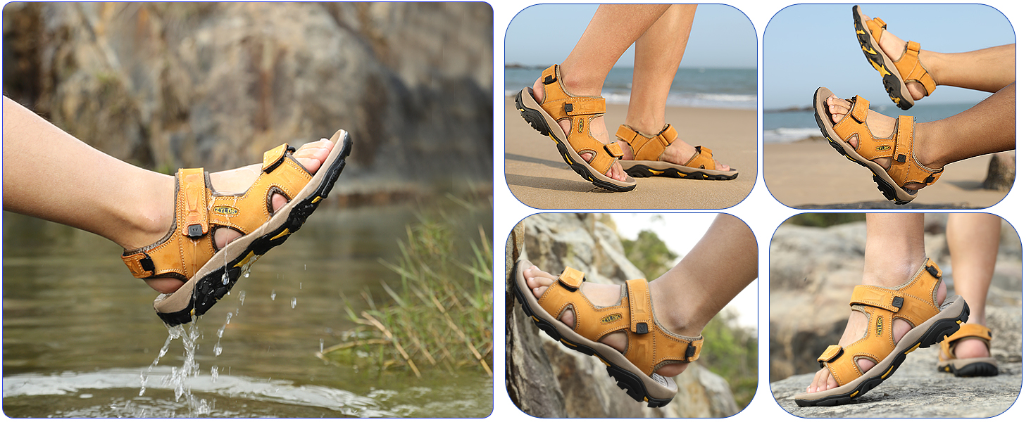 Чоловічі сандалі з натуральної шкіри для трекінгу та пляжу. Легкі, дихаючі сандалі для активного відпочинку та літніх прогулянок. Розмір 41 EU, чорний колір.