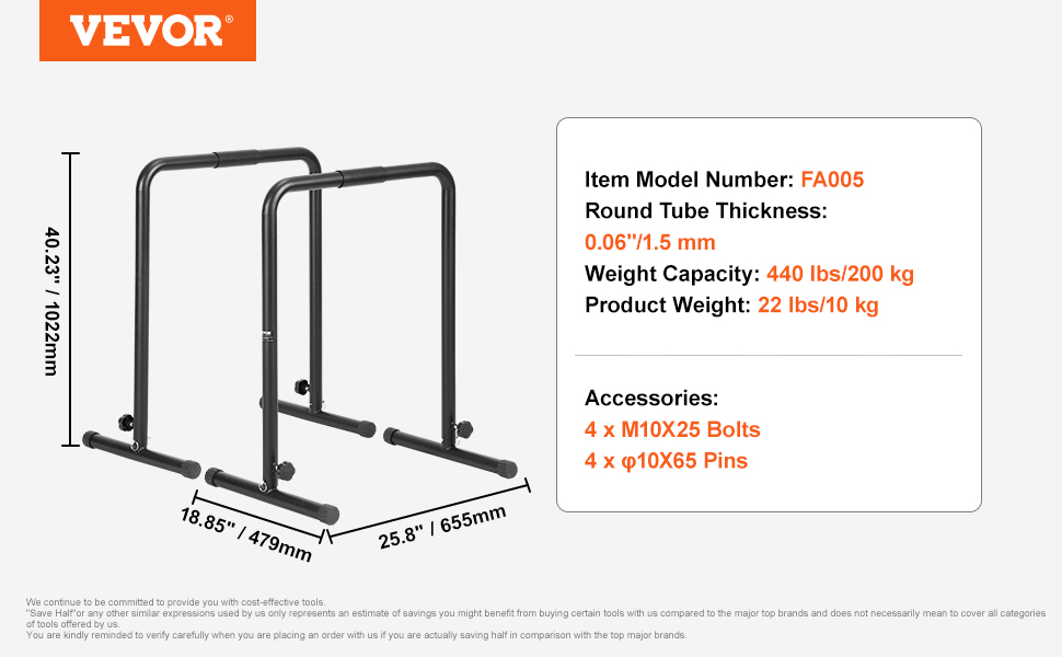Стойка для віджимань та підтягувань VEVOR, регульована висота, 200 кг, для дому