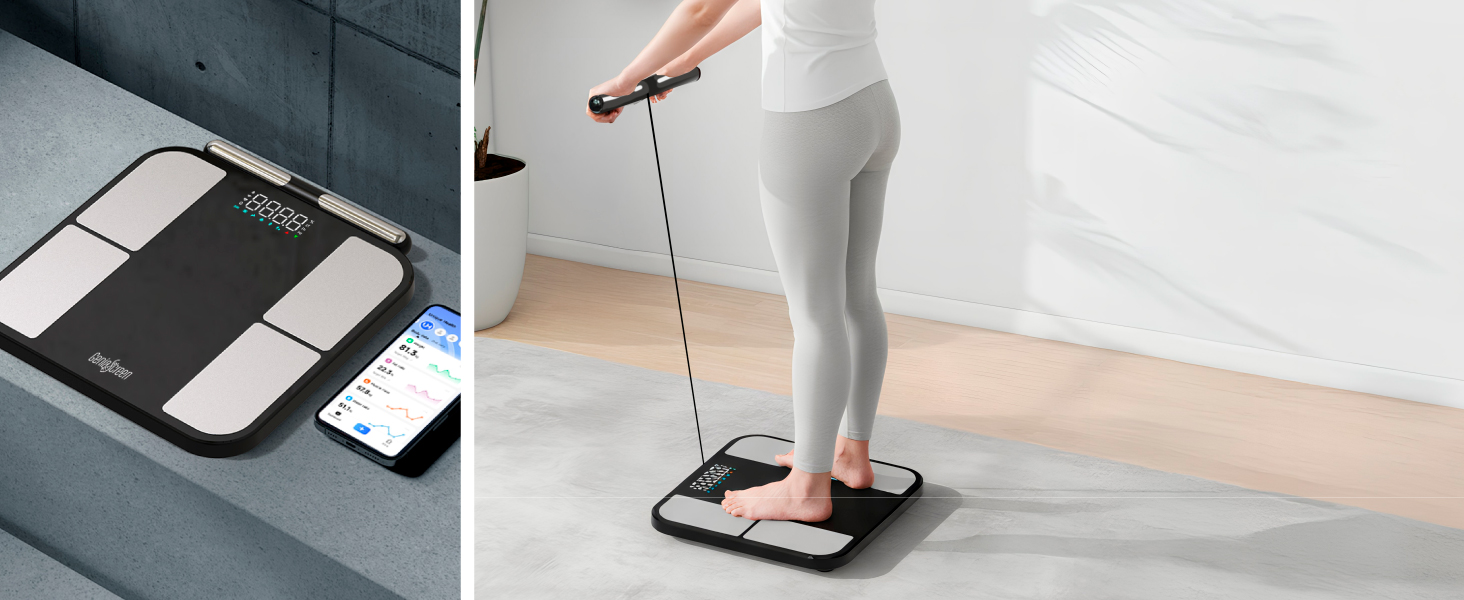 Вага для вимірювання жиру в тілі GeniaScreen InOne: цифрова персональна вага з Bluetooth, 56 показників, LED-дисплей, 180 кг