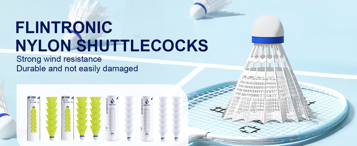Флінтронік Бадмінтонні м'ячі, 6/12 шт. Нейлонові воланчики для бадмінтону, висока стабільність та довговічність, професійні воланчики для тренувань в приміщенні та на вулиці, відпочинок, спорт. 12 шт. Білі