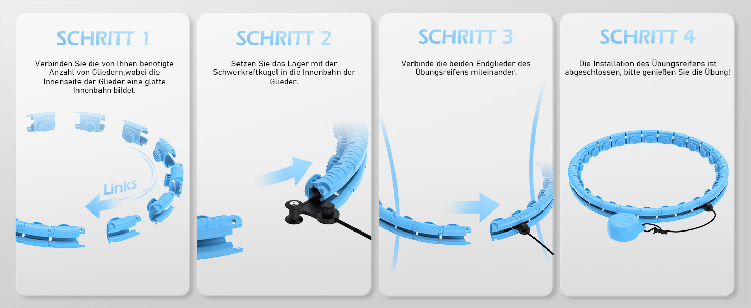 Smart обруч для схуднення з ваговим кільцем, 24 вузли (77-132 см), блакитний - для дорослих та початківців