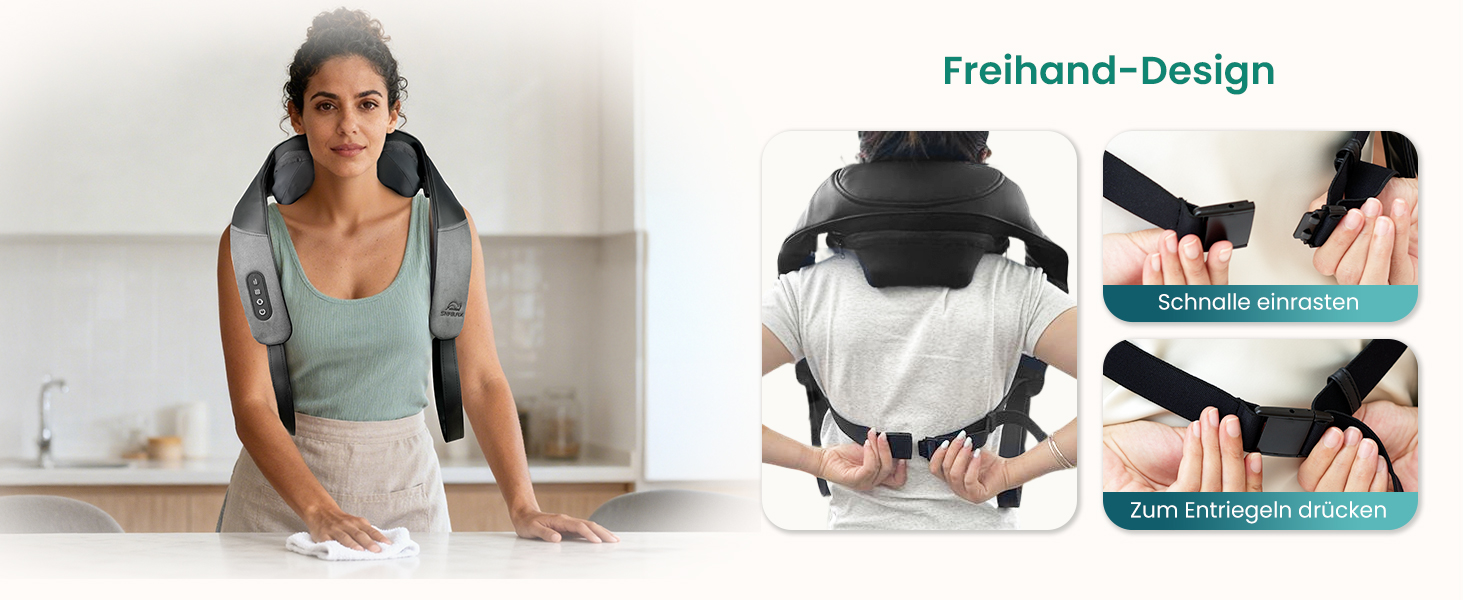 Масажер для шиї та спини Snailax Shiatsu бездротовий з підігрівом, 4D ролики, акумуляторний, USB-C, чорний