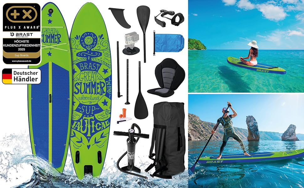 SUP дошка BRAST Primo Summer надувна з алюмінієвим веслом та аксесуарами 320x81x15 см, зелена