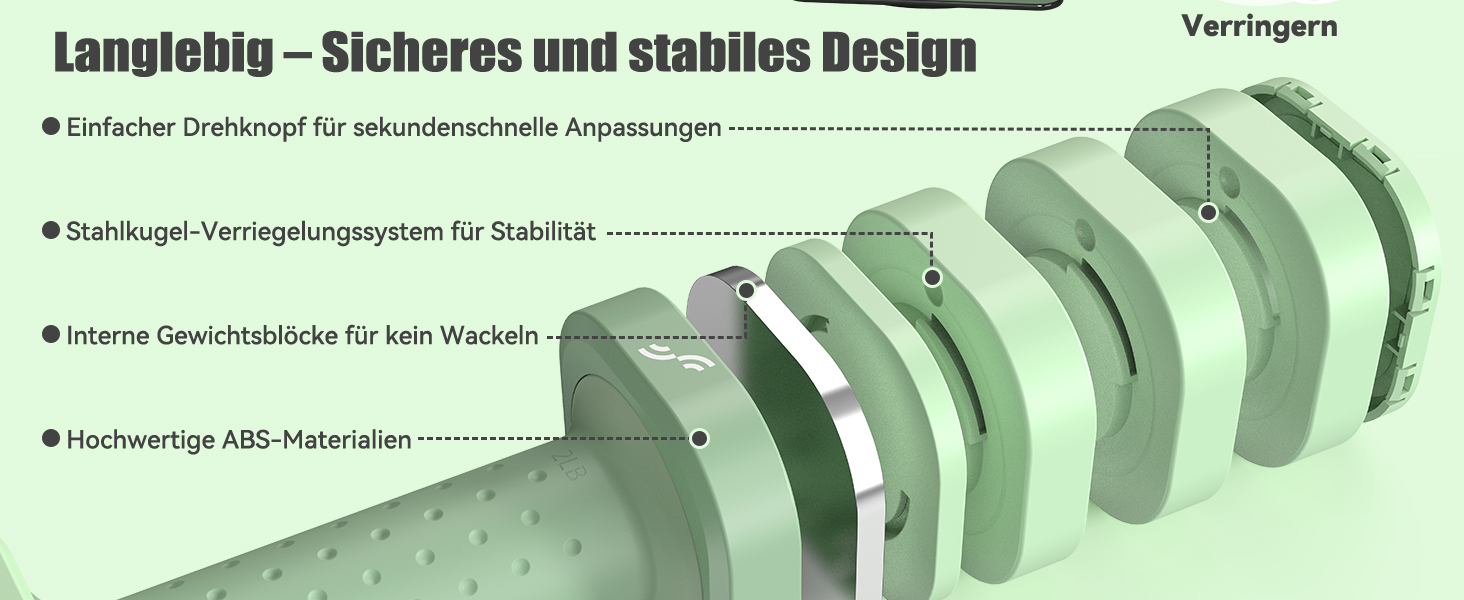 Sportneer Регульовані гантелі для жінок - набір 2 шт (0.9–2.3 кг кожна), 4-в-1, з неслизьким TPU-покриттям, для домашнього фітнесу, силових тренувань (зелені)